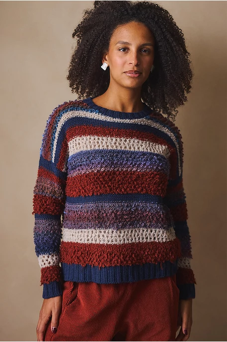 Texturált  csíkos pulóver