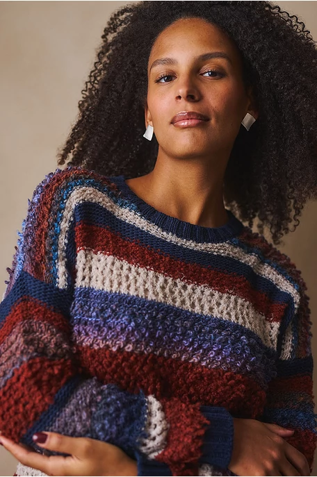 Texturált  csíkos pulóver