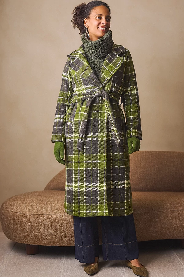 Kockás hosszú szövetkabát