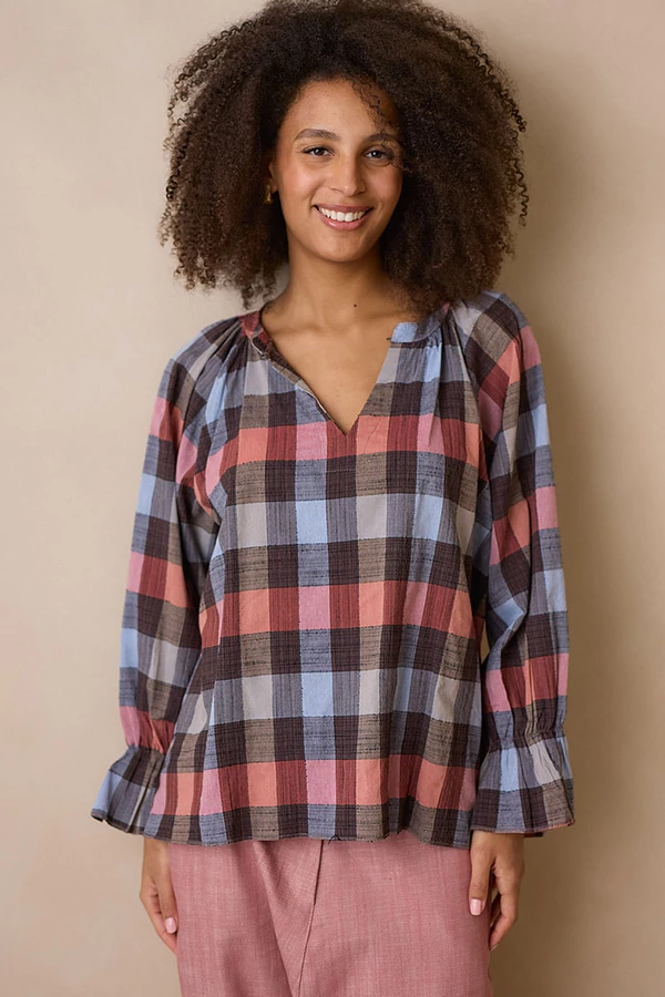 Kockás ráncolt blúz